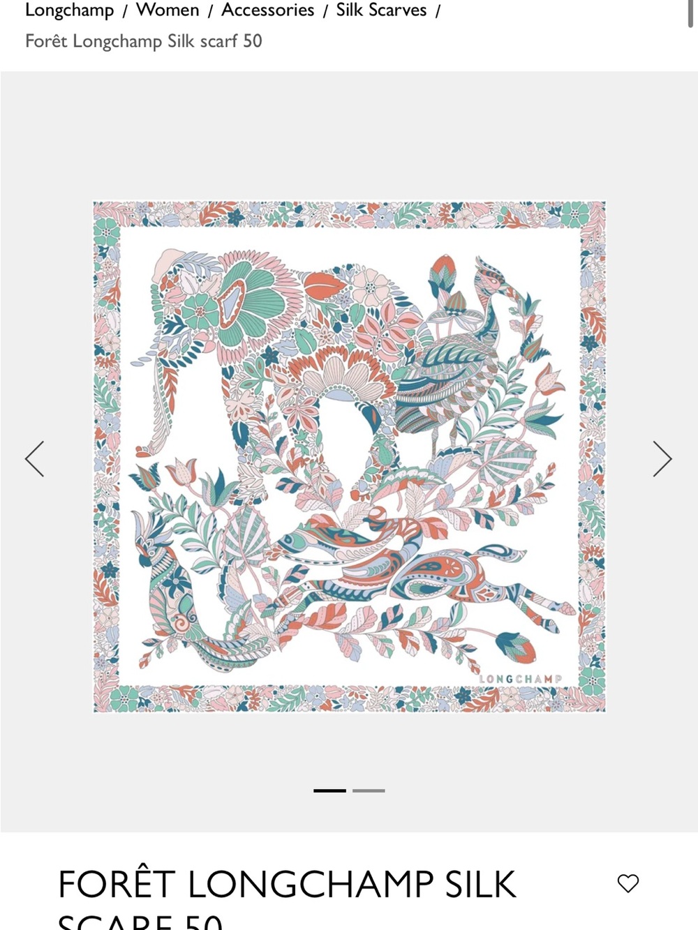 Longchamp Floral Animal Silk Scarf in Coral, Teal & White